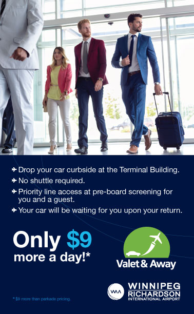 Photo of an ad we created, for the Manitoba Chamber of Commerce magazine that showcases the Airport's Valet and Away