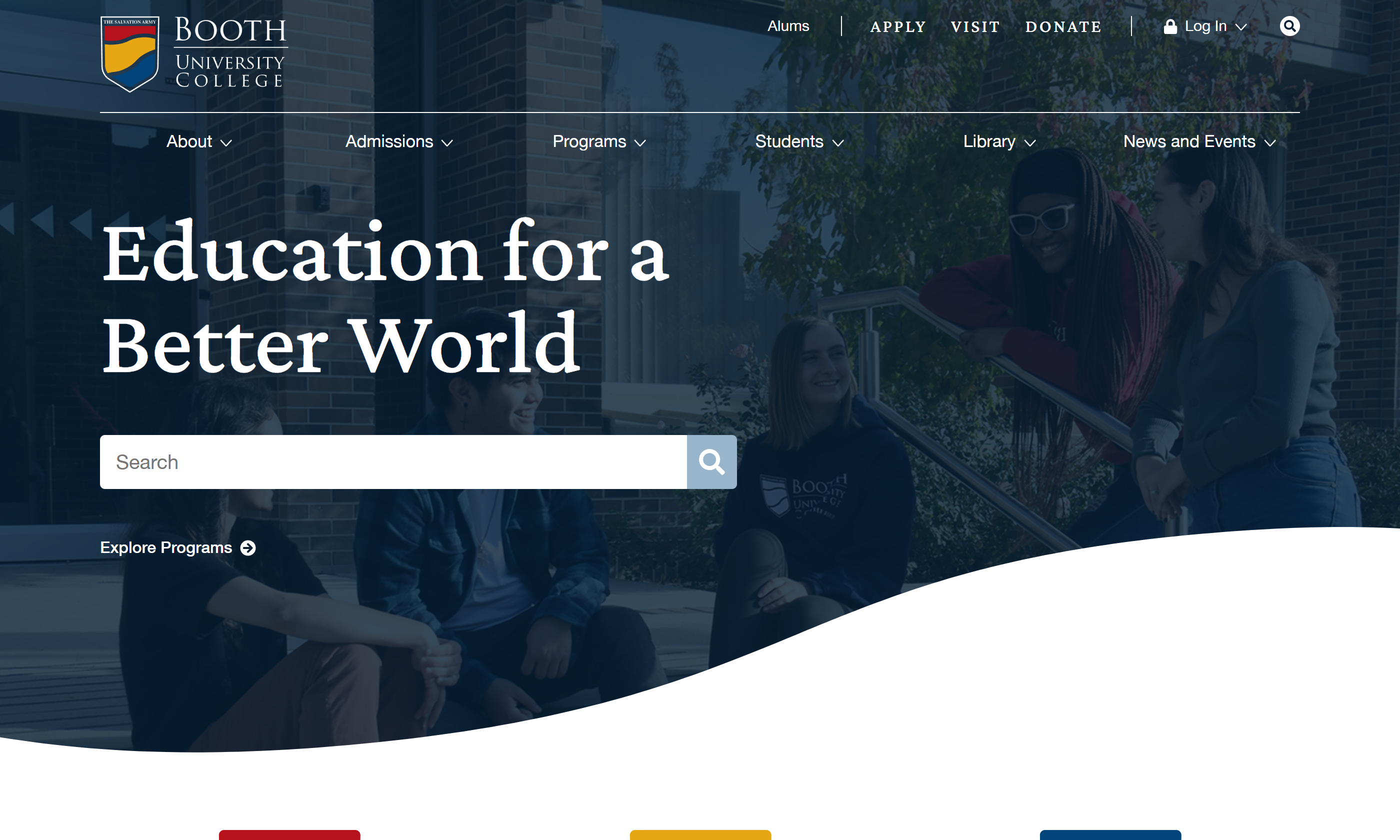 Preview of the Booth University College website homepage.